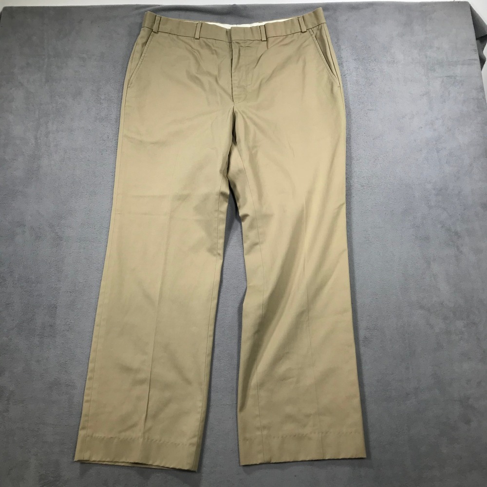 Vintage Orvis Chino Pants Mens 38x30 Khaki USA Made Twill Flat Front Trousers